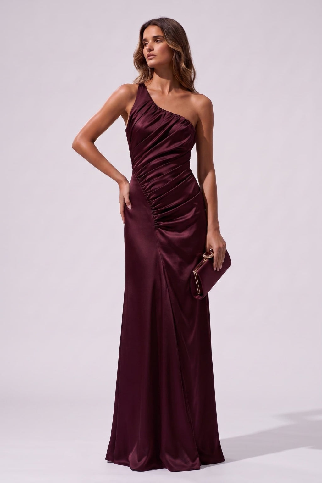 Sheath-Column Floor Length Stretch Satin Wedding Guest Dress CG0382 - Wine - COCOMELODY